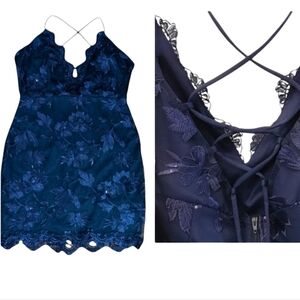 Windsor navy blue lace strappy slip babydoll dress Y2K  Friends Inspo mini sz S